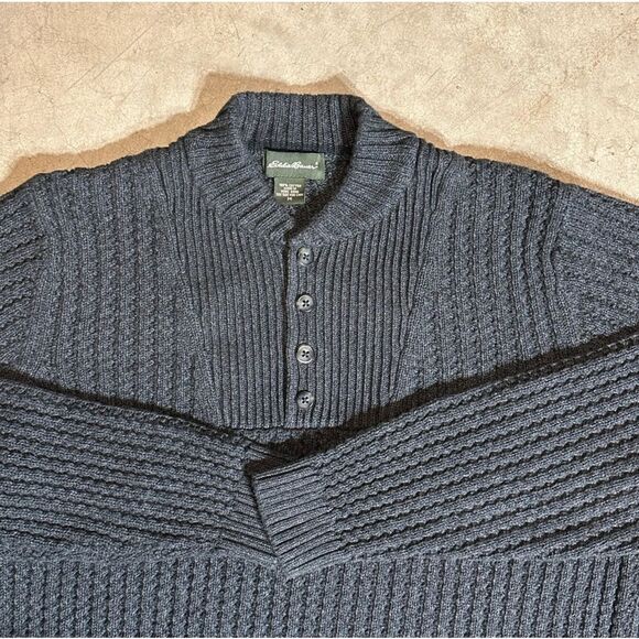 Eddie Bauer Sweater 100% Cotton Heavy Knit Henley Mens Medium - Picture 9 of 9